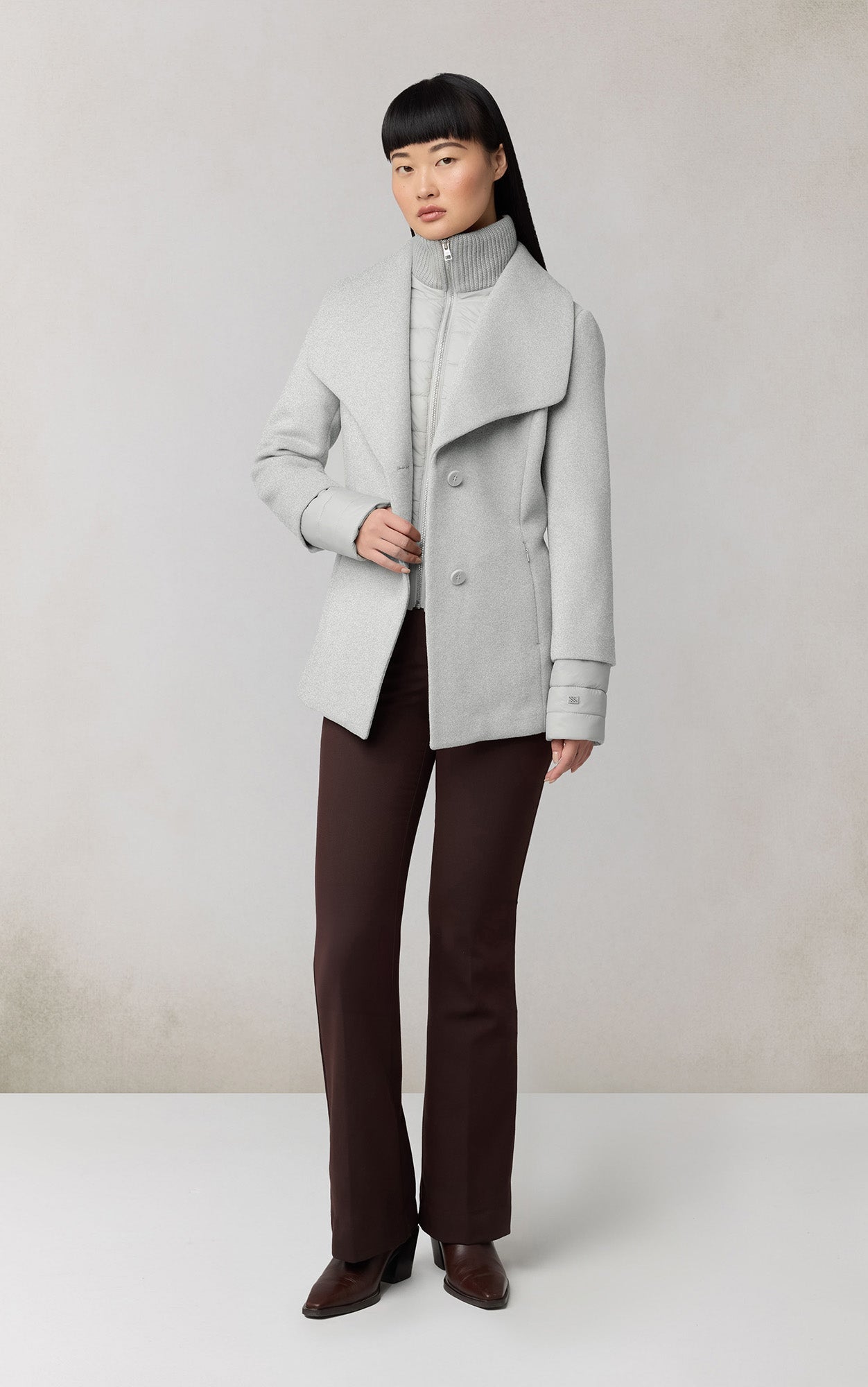 Frieda Coat With Bib In Wool | Stone Blue Heather