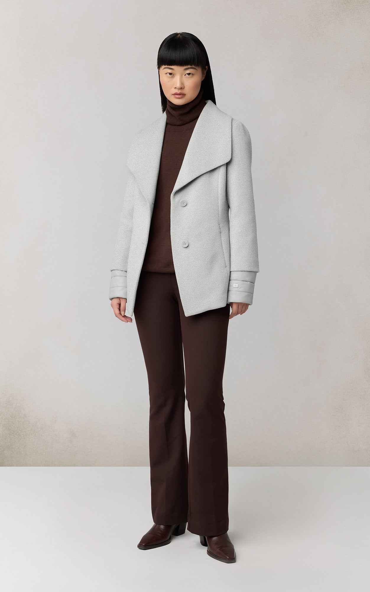 Frieda Coat With Bib In Wool | Stone Blue Heather