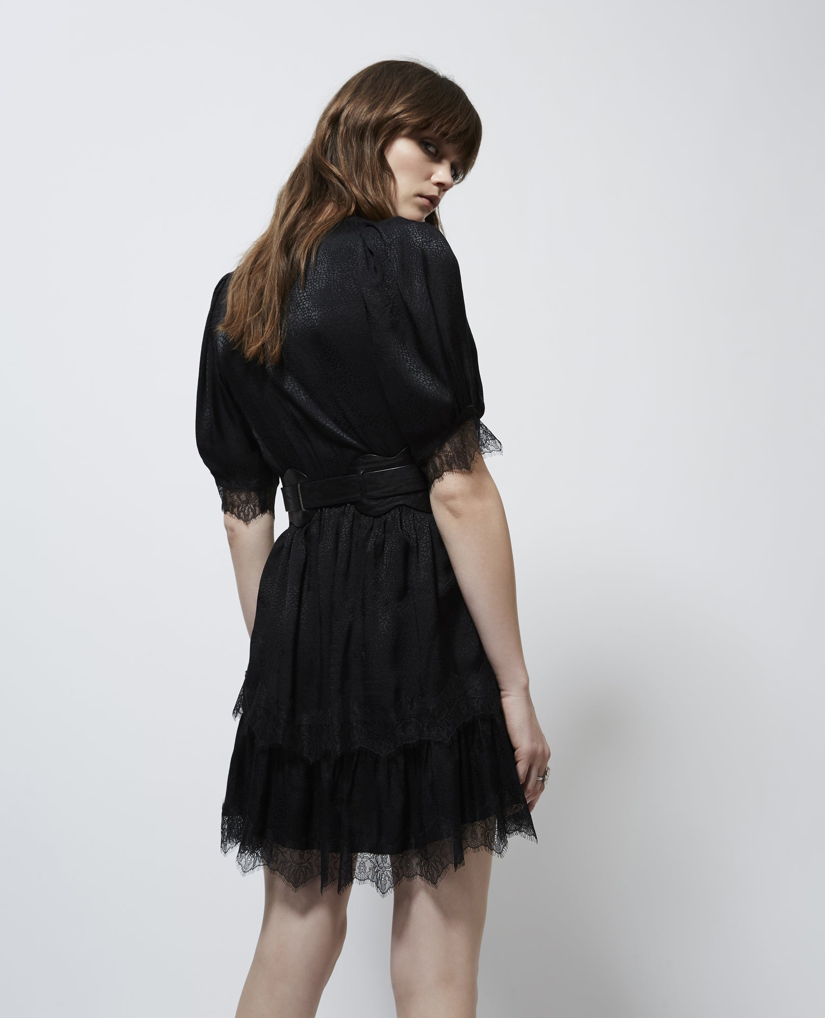 Jacquard Short-Sleeve Rock-Style Dress | Women | Black