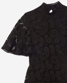 Short Printed Dress With Lace Frills | Women | Black