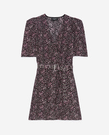 Patterned Wrap Dress | Women | Black x Pink