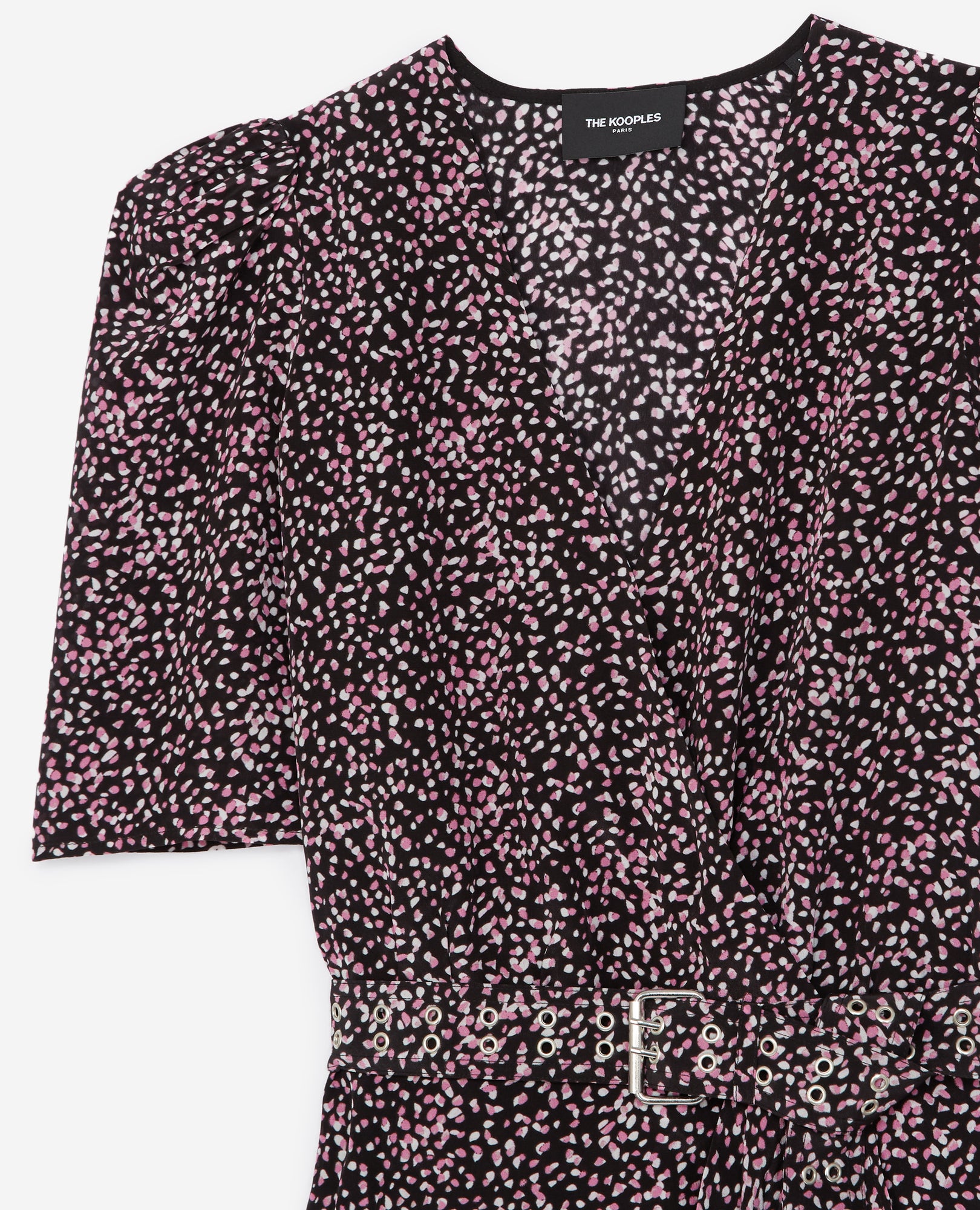 Patterned Wrap Dress | Women | Black x Pink