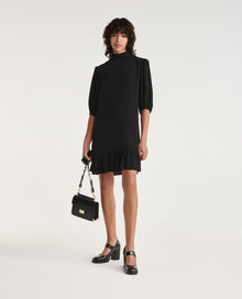 Short Dress With Frills And High Neck | Women | Black