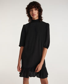 Short Dress With Frills And High Neck | Women | Black