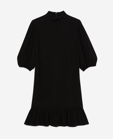 Short Dress With Frills And High Neck | Women | Black