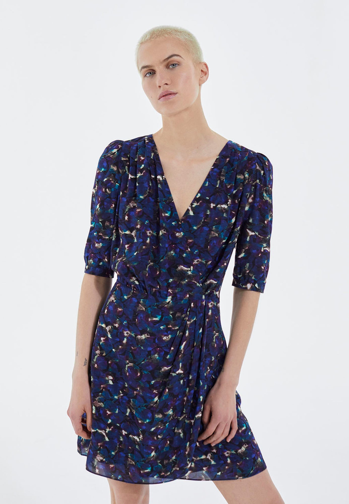 Short Printed Wrap Dress | Women | Blue