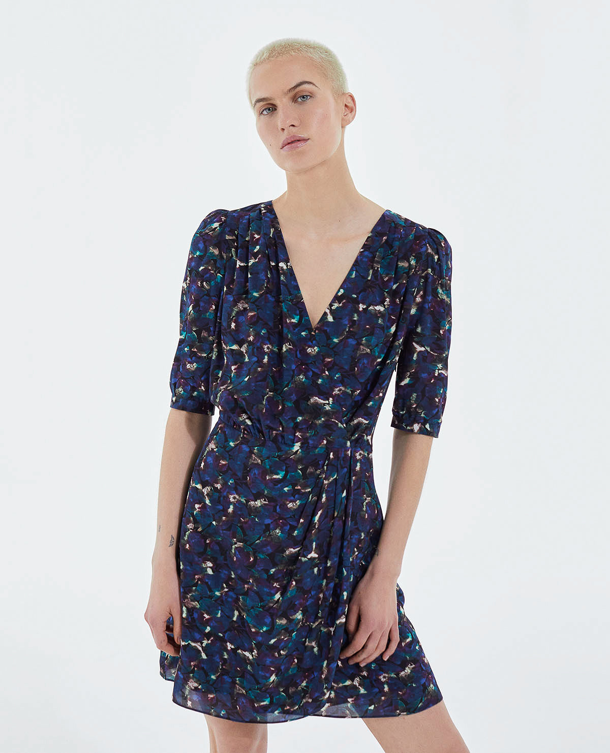 Short Printed Wrap Dress | Women | Blue