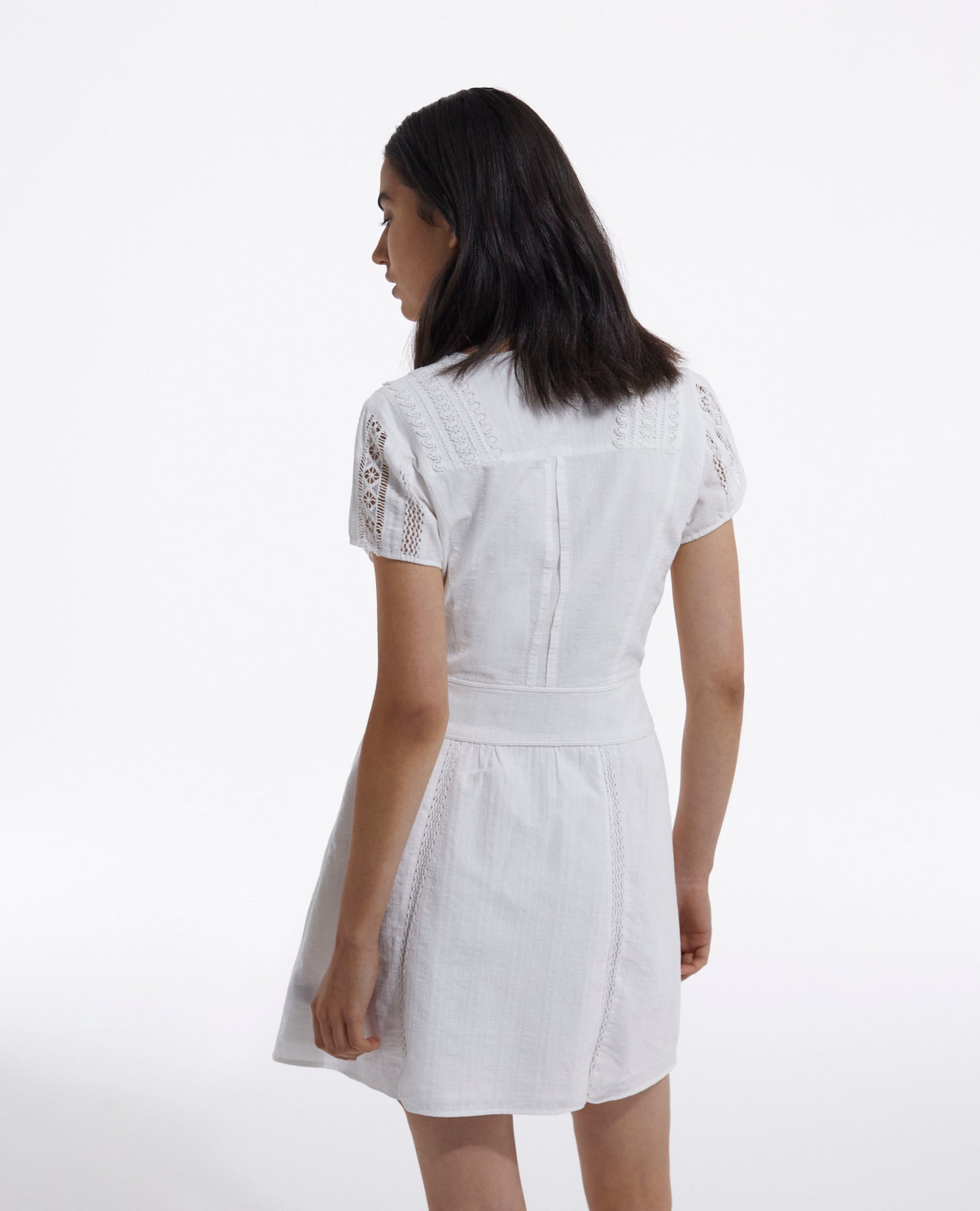 Short Ecru Embroidered Dress W/ Ribbon Detail | Women | Off White