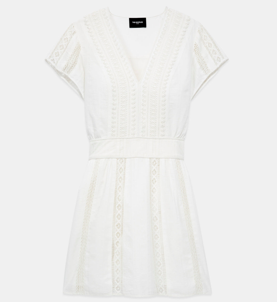 Short Ecru Embroidered Dress W/ Ribbon Detail | Women | Off White