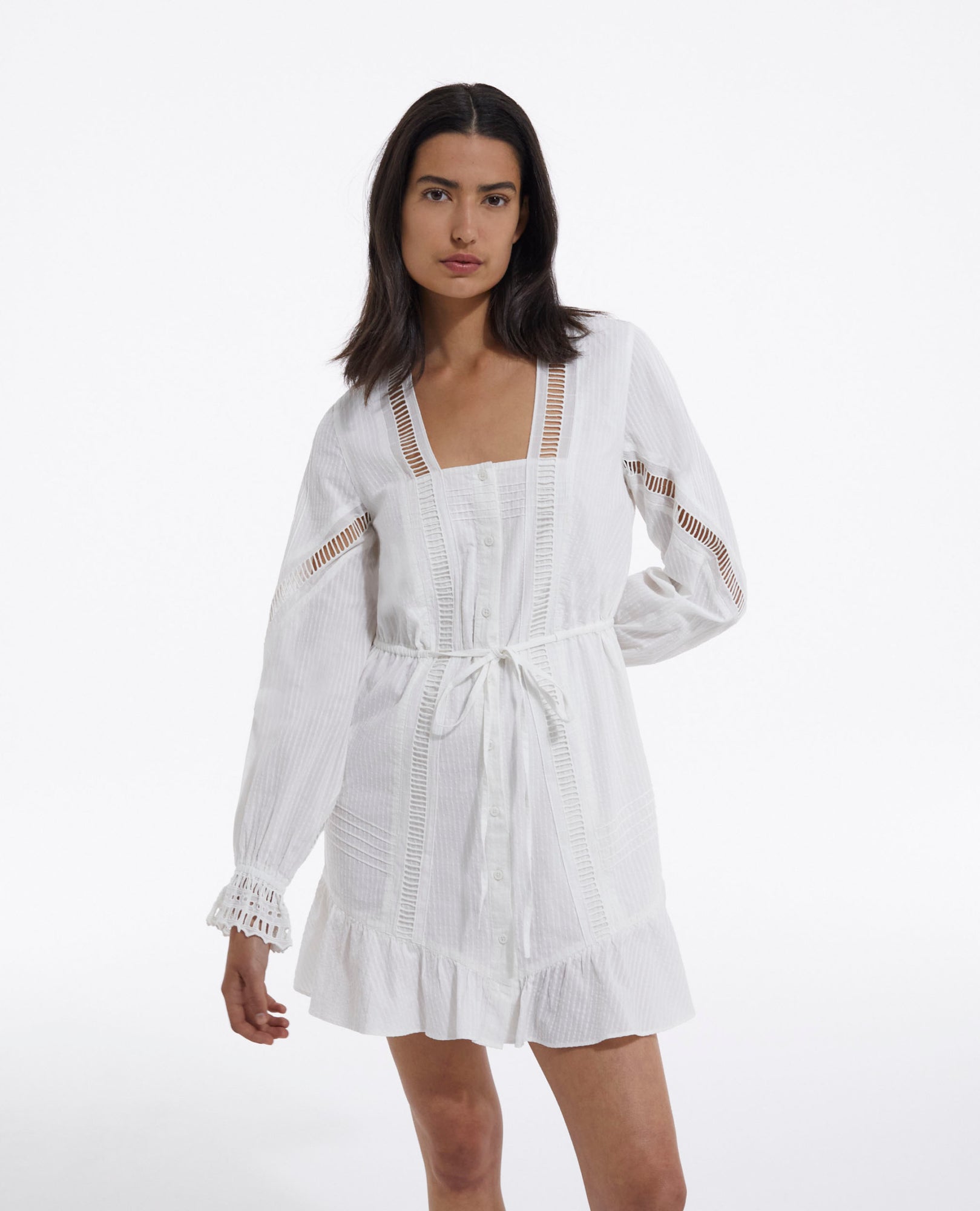 Short Light Dress With Embroidery | Women | Off White