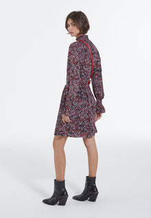 Short Fitted Dress With Floral Print | Women | Black x Red