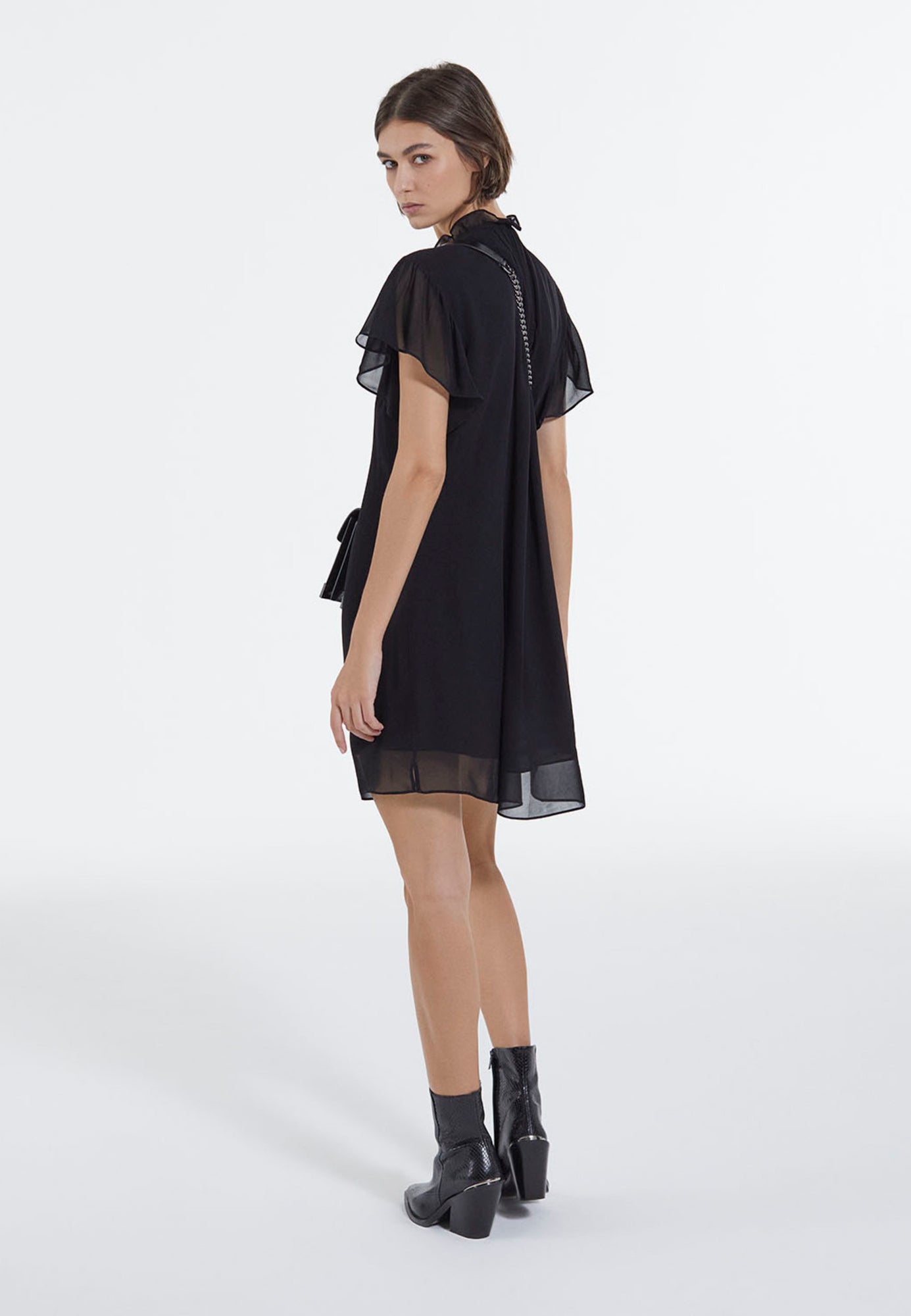 Short Semi-Sheer Straight Dress | Women | Black