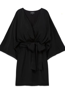 Short Belted Kimono Dress In Silk Viscose | Women | Black