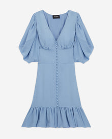 Short Dress With Covered Buttons | Women | Light Blue