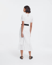 Long Embroidered Dress With Crew Neck | Women | White