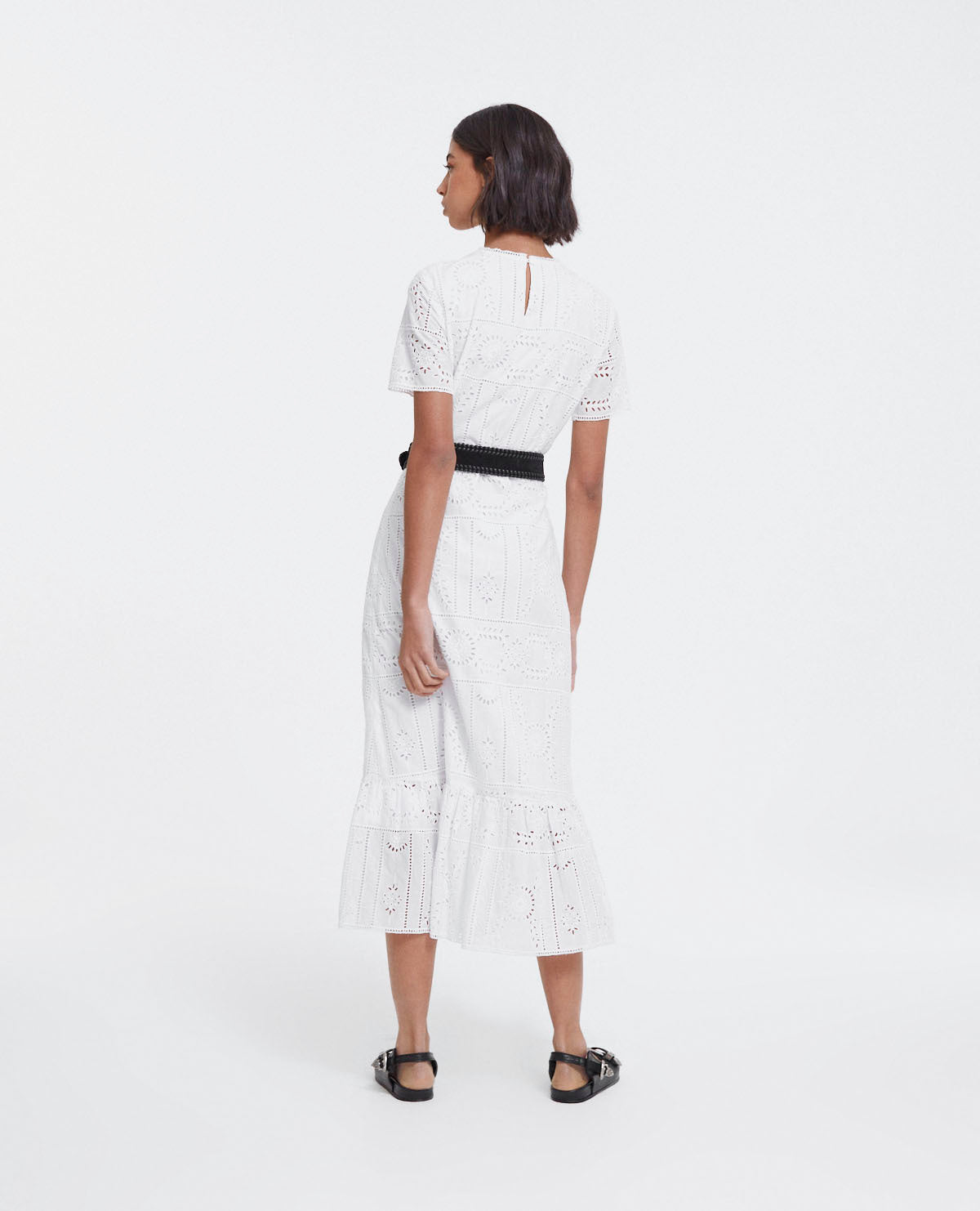 Long Embroidered Dress With Crew Neck | Women | White