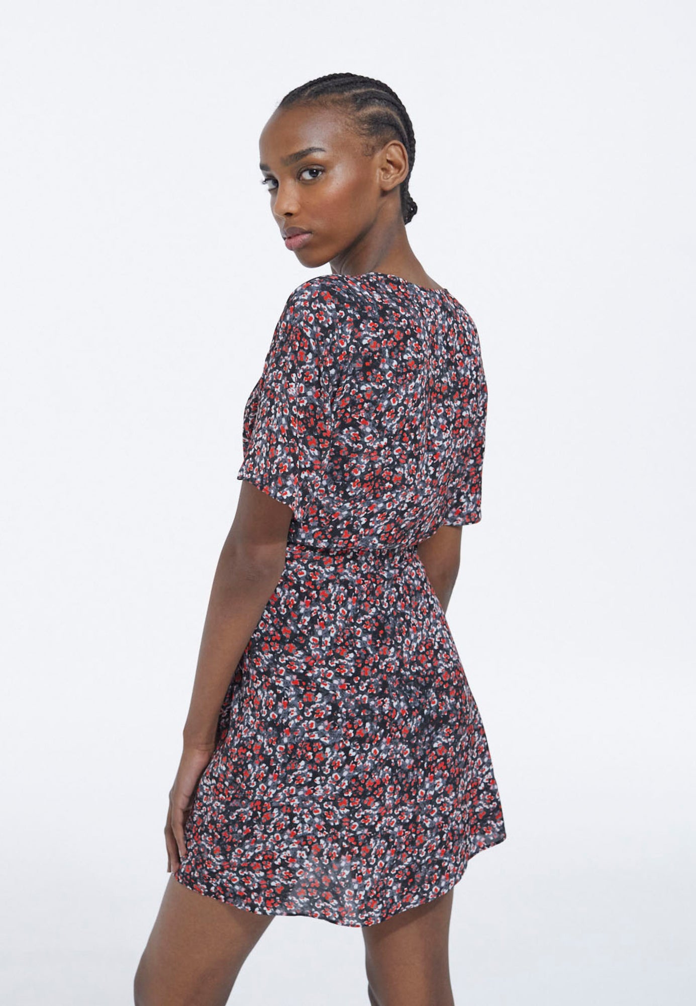 Short Floral Dress | Women | Black x Red