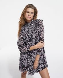 Short Floral Dress | Women | Black x Pink