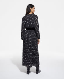 Long Printed Dress | Women | Black x Ecru