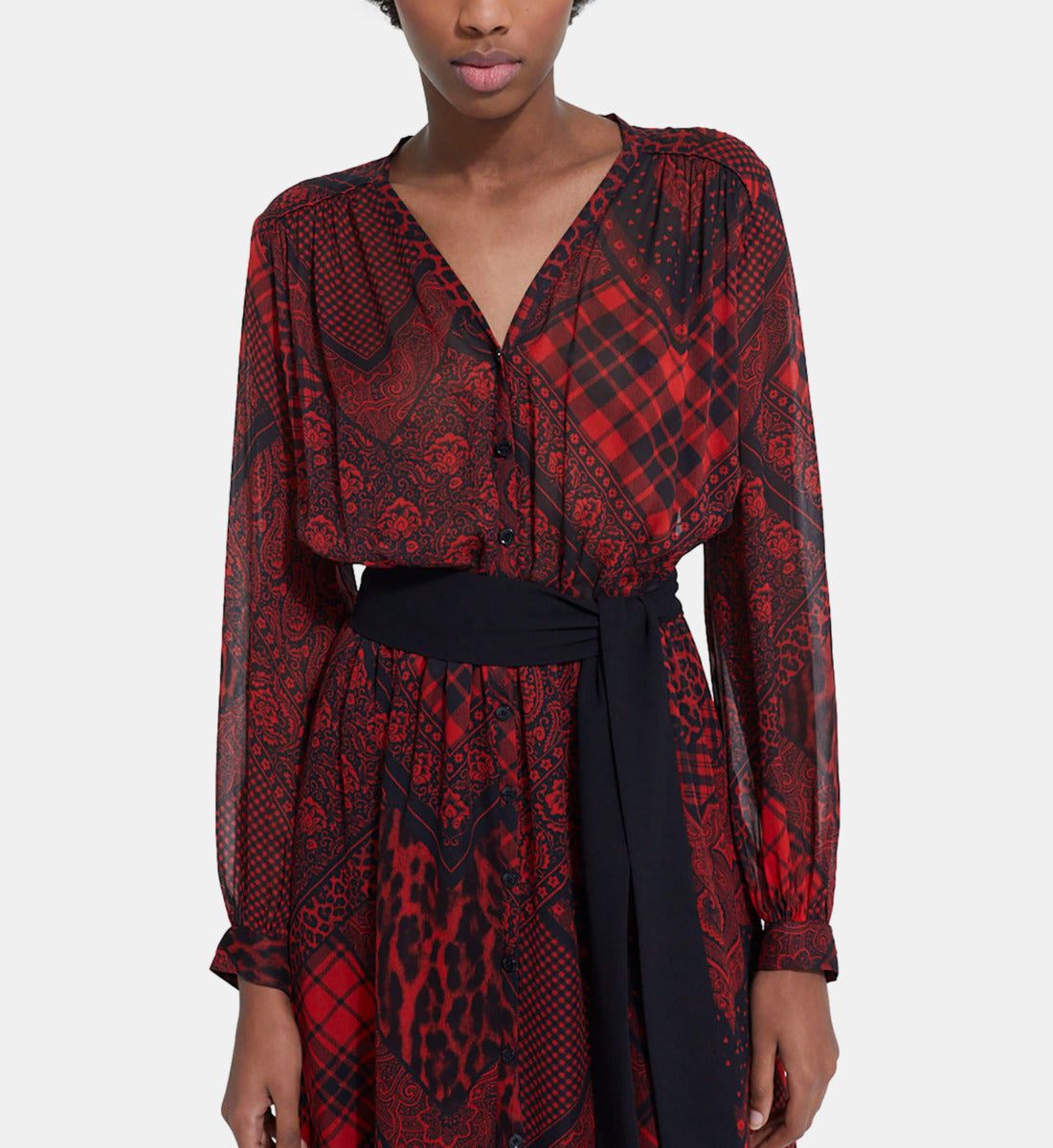 Long Printed Dress | Women | Red x Black