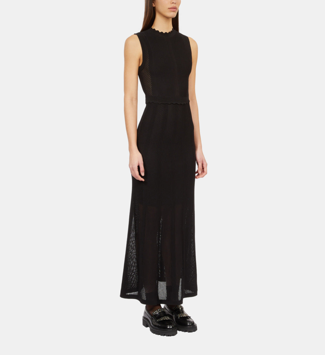 Long Openwork Knit Dress | Women | Black