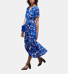 Long Printed Wrap Silk Dress | Women | Blue