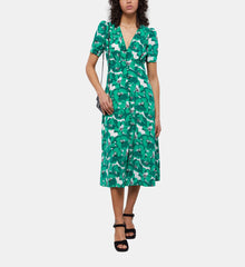 Long Printed Dress With Buttoning | Women | Green