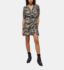 Short Printed Wrap Dress | Women | Black Brown