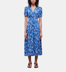 Long Printed Dress With Buttons | Women | Blue White