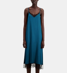 Long Slip Dress With Lace Details | Women | Medium Blue