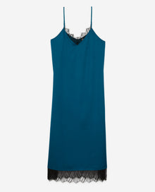 Long Slip Dress With Lace Details | Women | Medium Blue