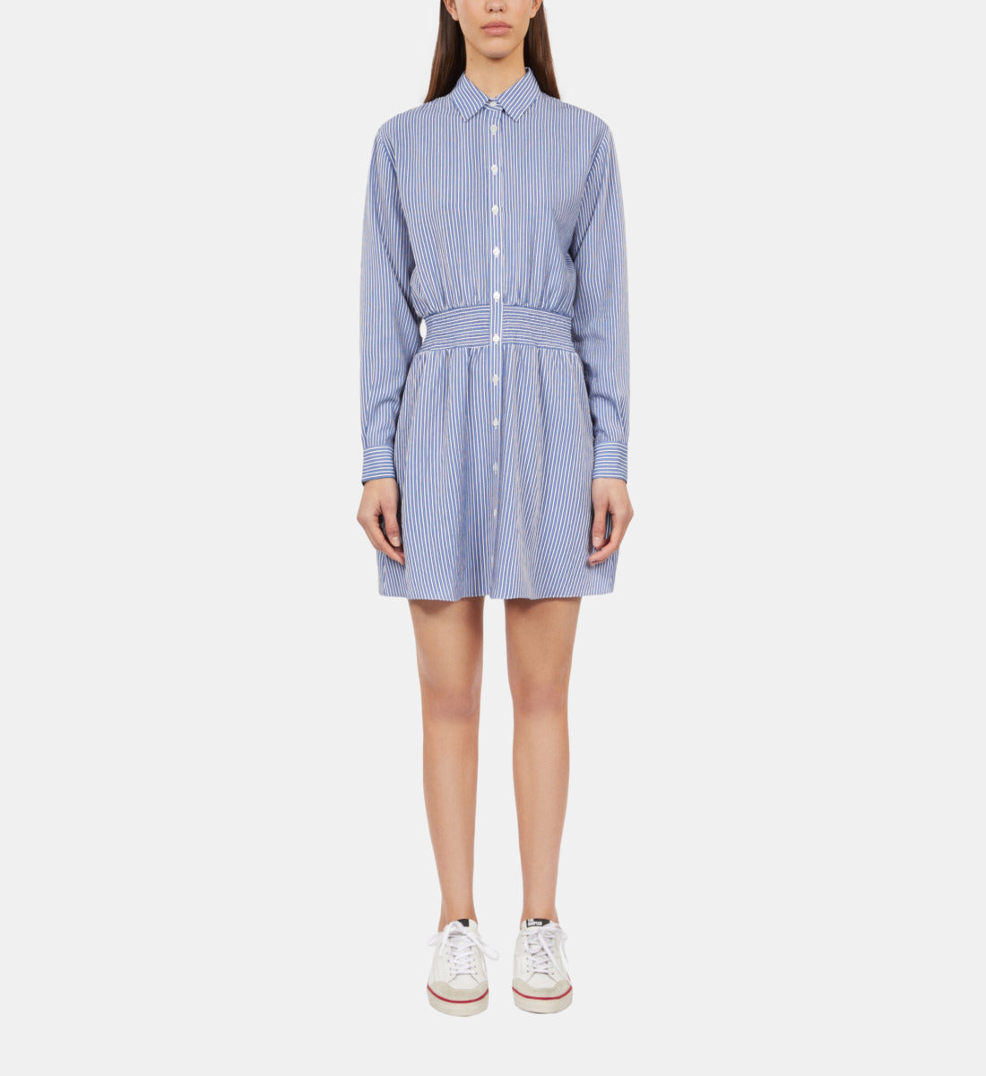 Striped Mini Shirt Dress | Women | Blue White