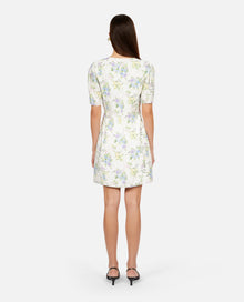 Floral Short Sleeve Short Dress With Shirring | Women | Light Blue x White