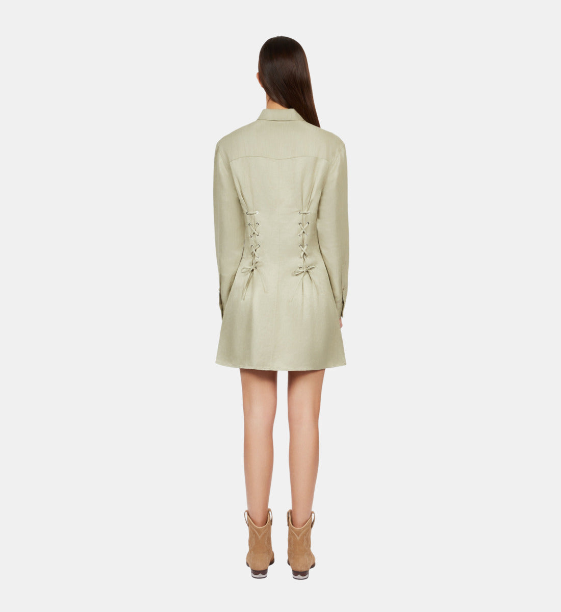 Short Light Green Dress With Lacing | Women | Khaki Grey