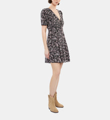 Paisley Print Short Dress With Buttons | Women | Black x Pink