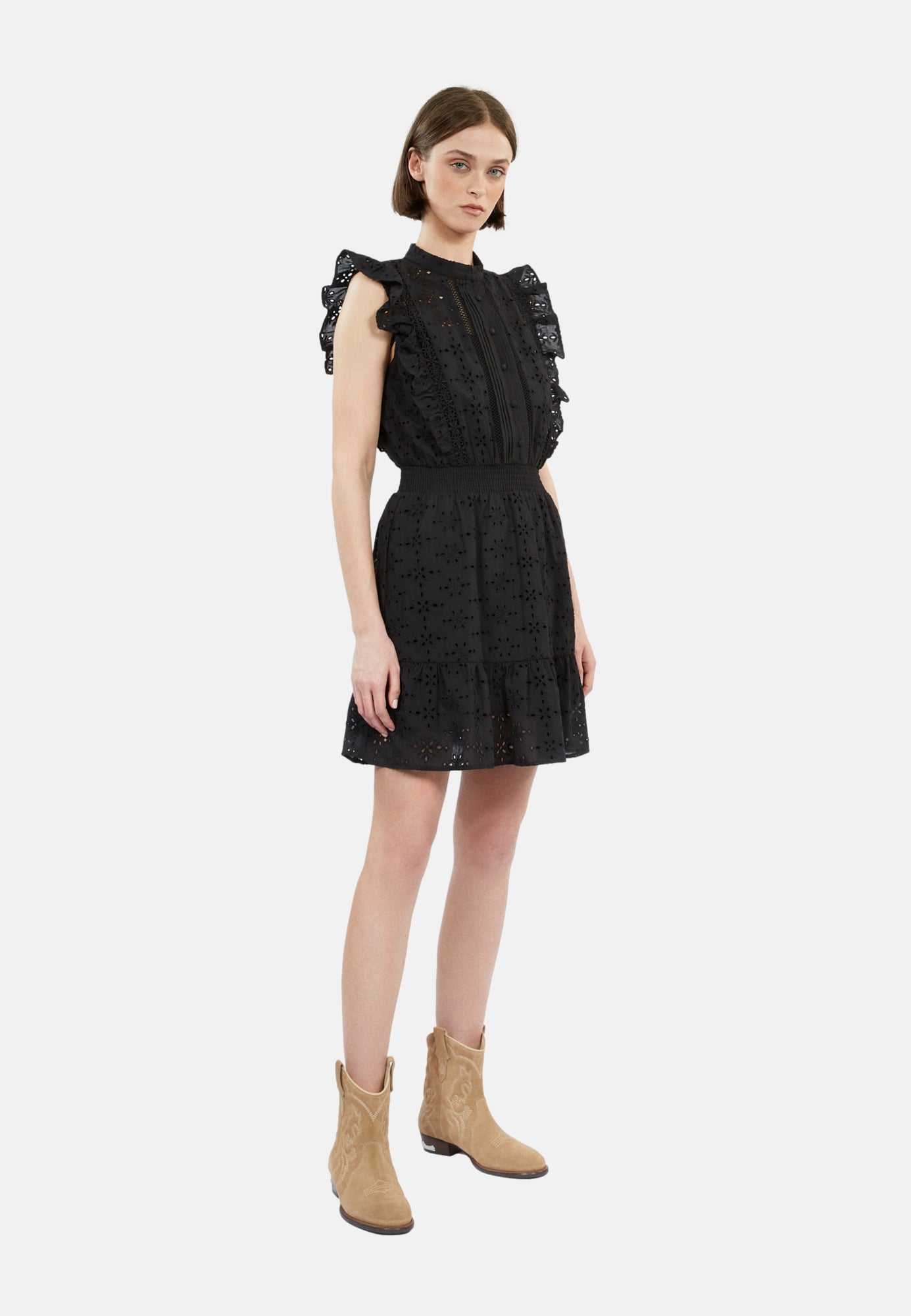 Short Dress In English Embroidery | Women | Black