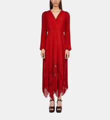 Pleated Long Dress | Women | Red