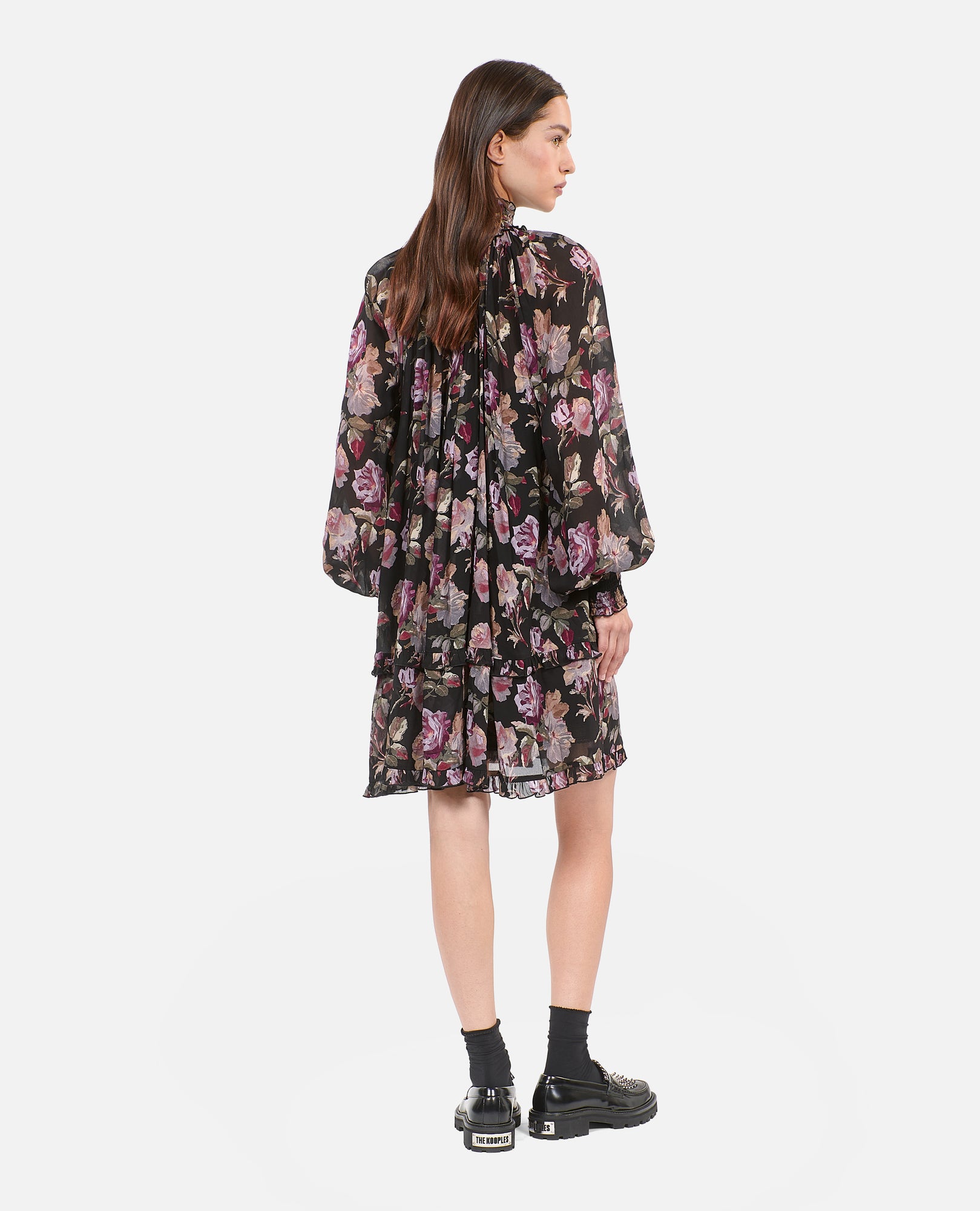 Short Floral Print Dress | Women | Black x Purple