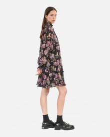 Short Floral Print Dress | Women | Black x Purple