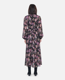 Long Floral Print Dress | Women | Black x Purple