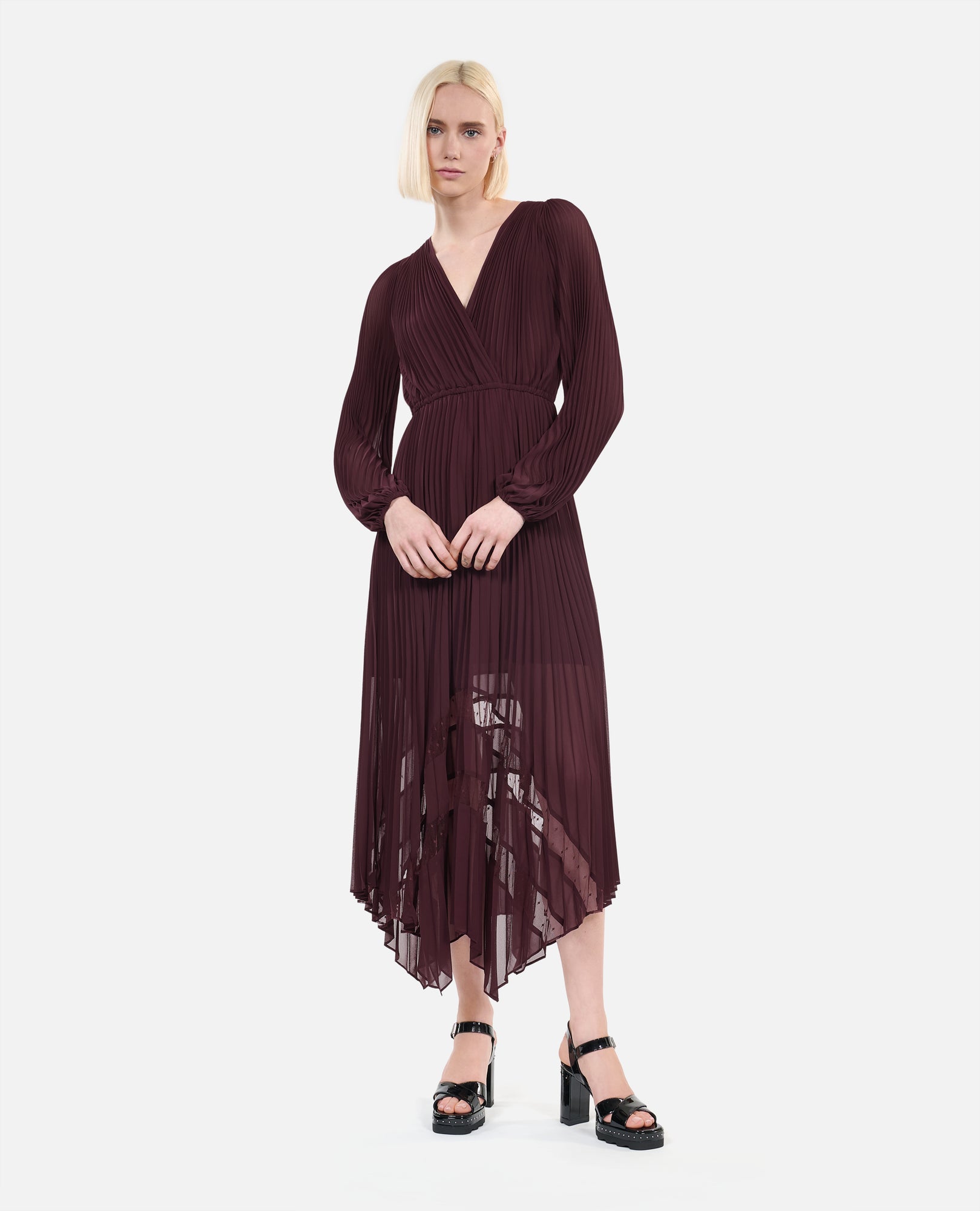 Long Pleated Dress | Women | Burgundy