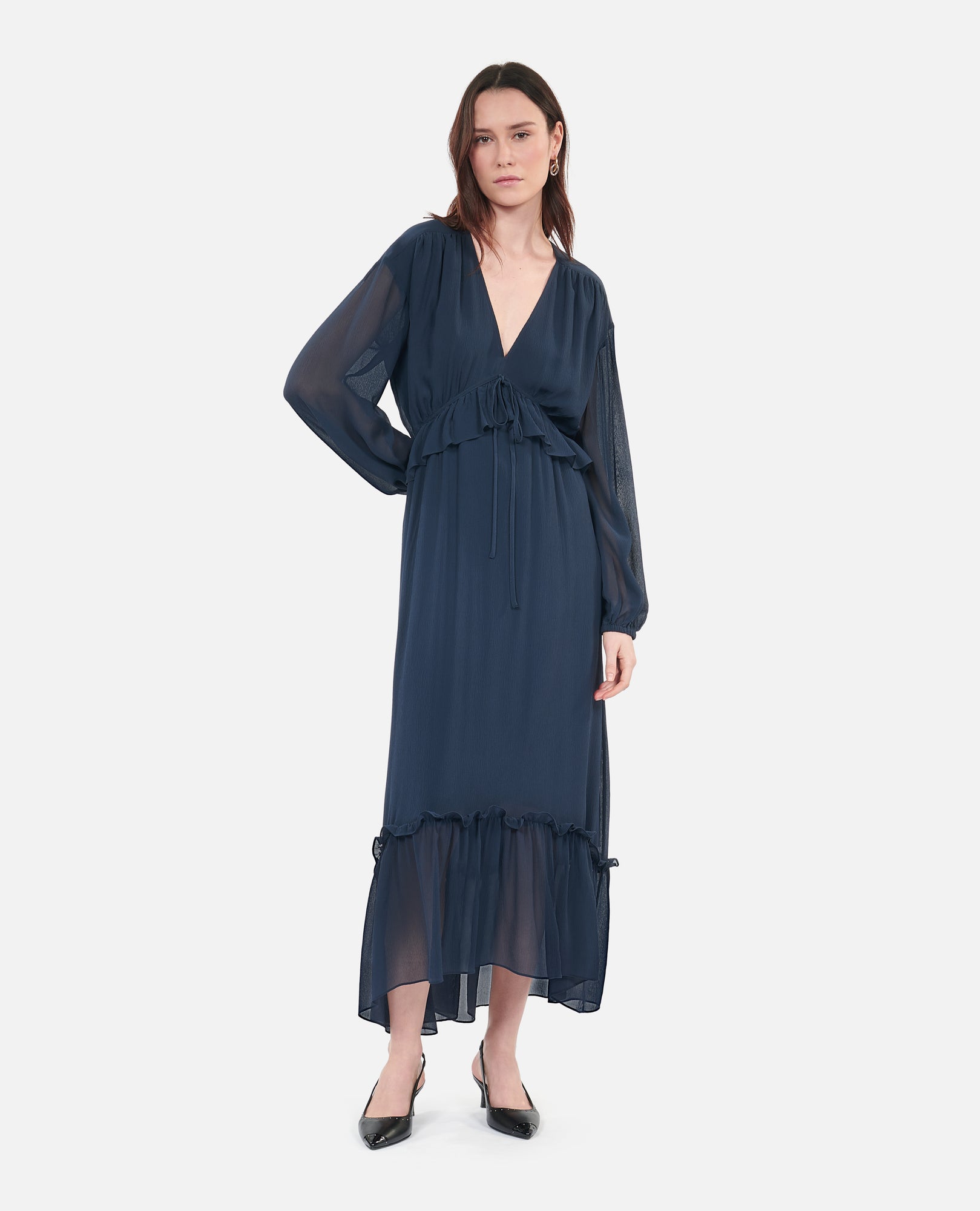 Long Silk Dress | Women | Navy Blue