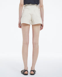 Fitted Ecru Denim Shorts With Elastic Waist | Women | Beige Melange