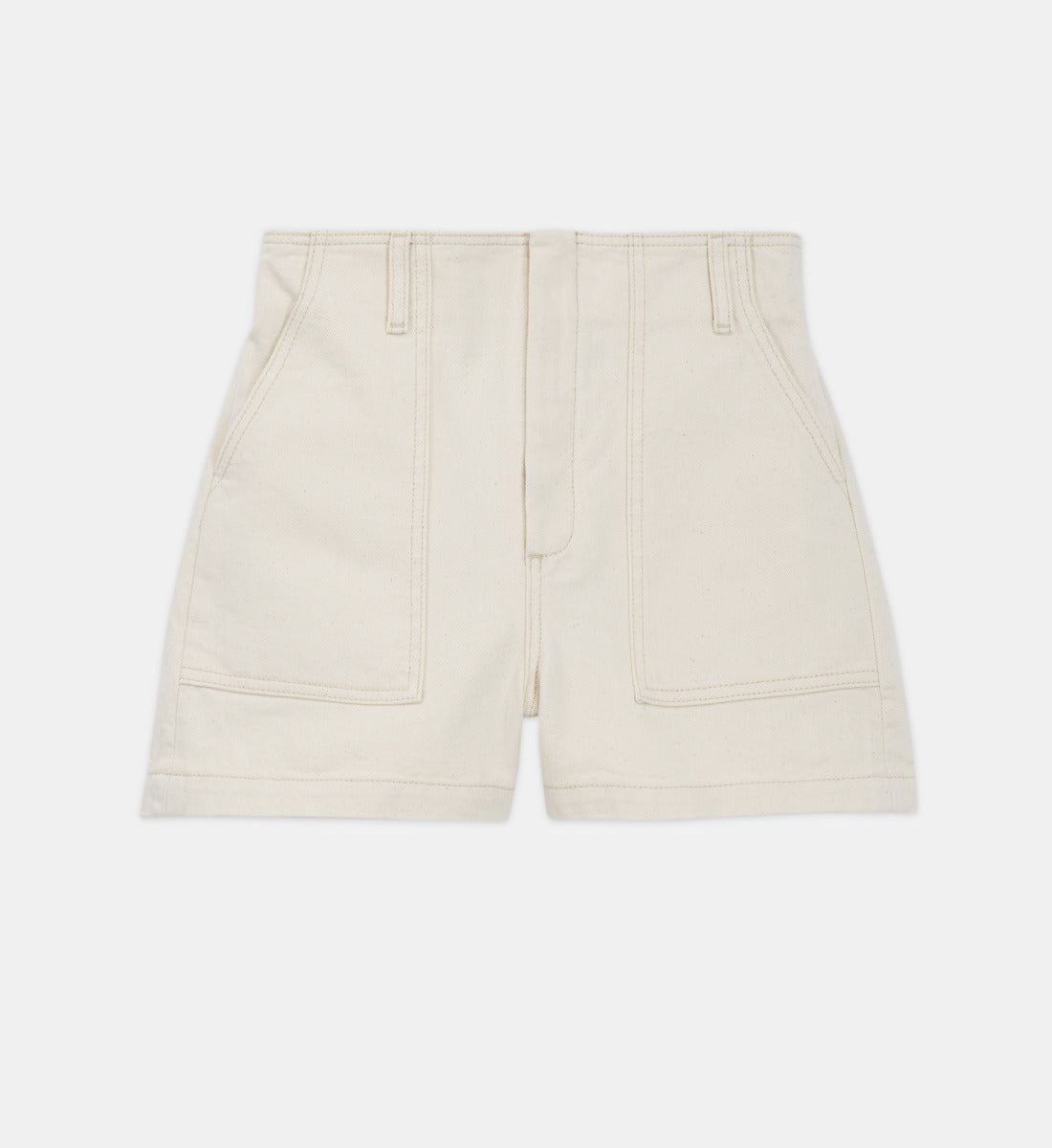 Fitted Ecru Denim Shorts With Elastic Waist | Women | Beige Melange