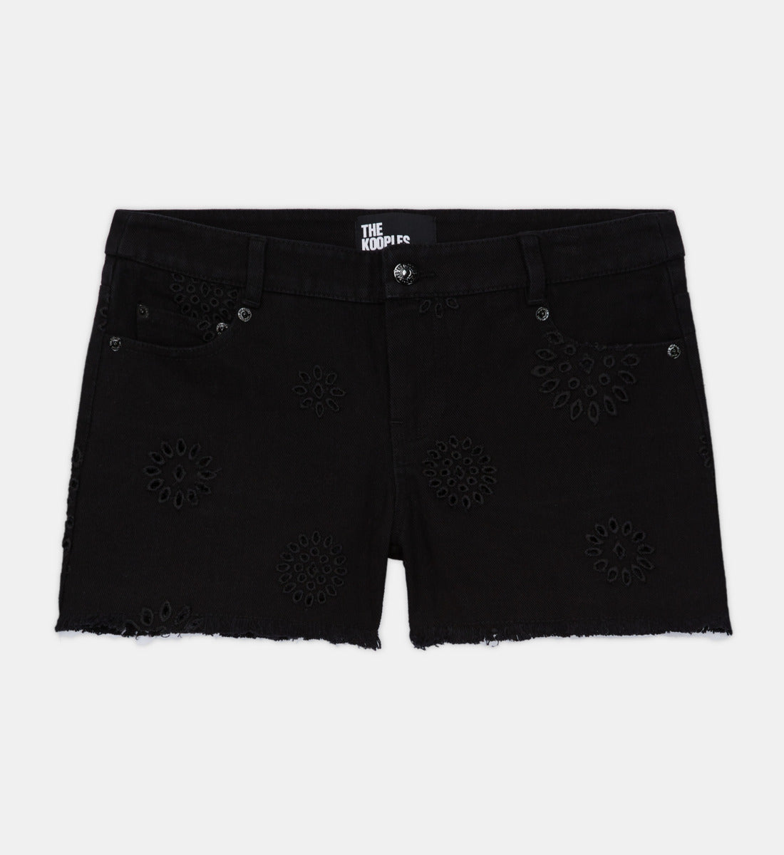 Denim Shorts With Broderie Anglaise | Women | Black