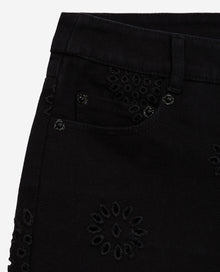 Denim Shorts With Broderie Anglaise | Women | Black