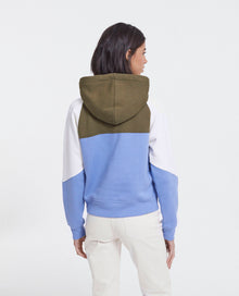 Hooded Blue And Khaki Sweatshirt With Logo On Chest | Women | Bleu Khaki Ecru