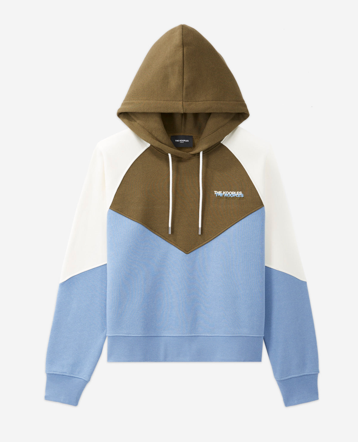 Hooded Blue And Khaki Sweatshirt With Logo On Chest | Women | Bleu Khaki Ecru