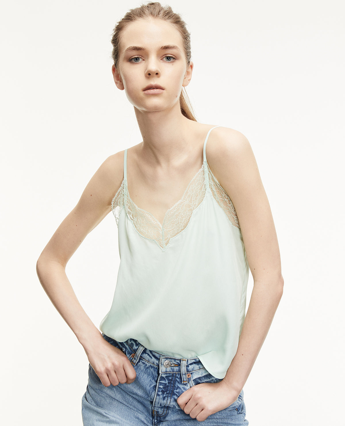 Flowing Green Camisole With Lace | Women | Mint