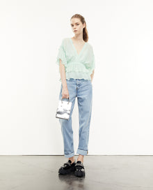 Flowing Green Top With Frills | Women | Mint